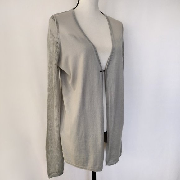 Elie Tahari Sage Gray Cotton and Silk Blend Light Cardigan Sweater - Picture 4 of 12